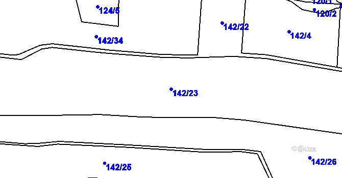 Parcela st. 142/23 v KÚ Hlemýždí, Katastrální mapa