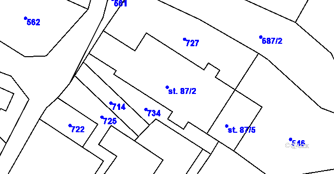 Parcela st. 87/2 v KÚ Hlemýždí, Katastrální mapa