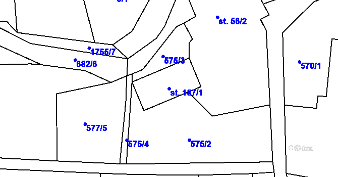Parcela st. 187/1 v KÚ Hlemýždí, Katastrální mapa