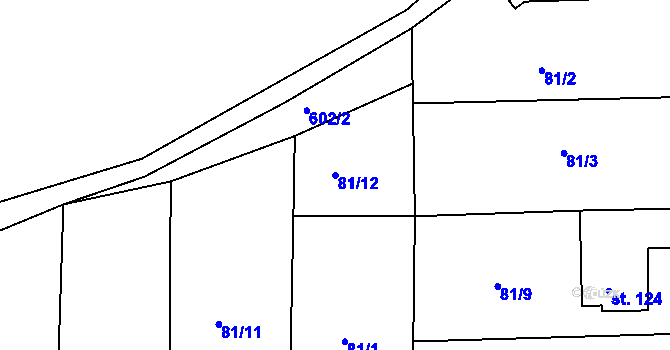 Parcela st. 81/12 v KÚ Hlemýždí, Katastrální mapa