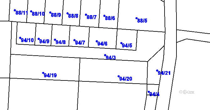 Parcela st. 94/3 v KÚ Hlemýždí, Katastrální mapa