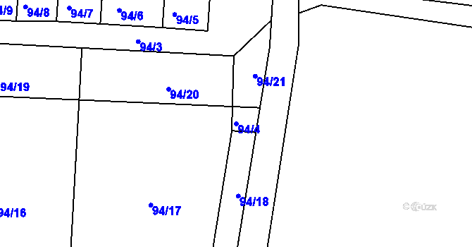 Parcela st. 94/4 v KÚ Hlemýždí, Katastrální mapa