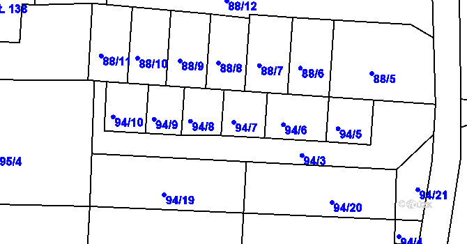 Parcela st. 94/7 v KÚ Hlemýždí, Katastrální mapa