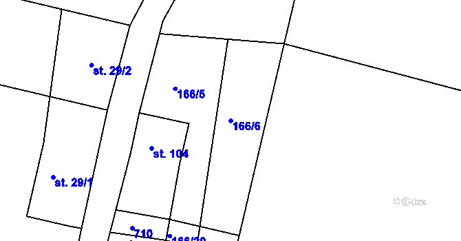 Parcela st. 166/6 v KÚ Hlemýždí, Katastrální mapa