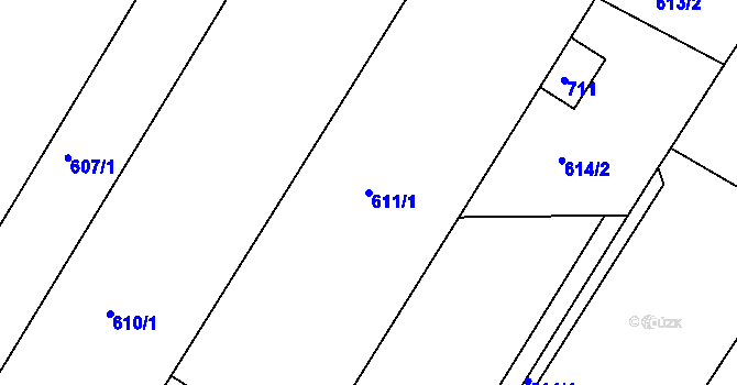 Parcela st. 611/1 v KÚ Hlemýždí, Katastrální mapa