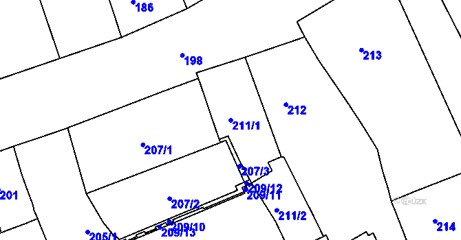 Parcela st. 211/1 v KÚ Město Brno, Katastrální mapa