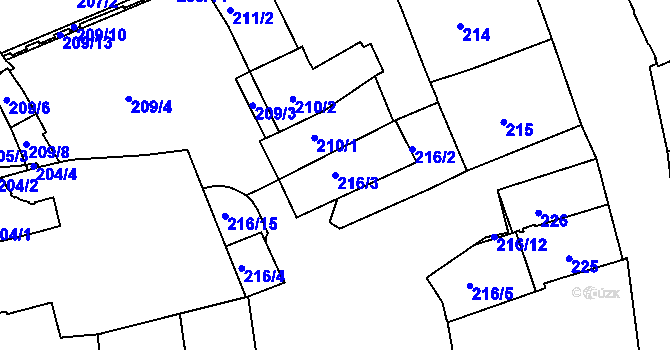 Parcela st. 216/3 v KÚ Město Brno, Katastrální mapa