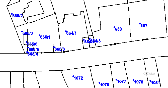 Parcela st. 664/2 v KÚ Město Brno, Katastrální mapa