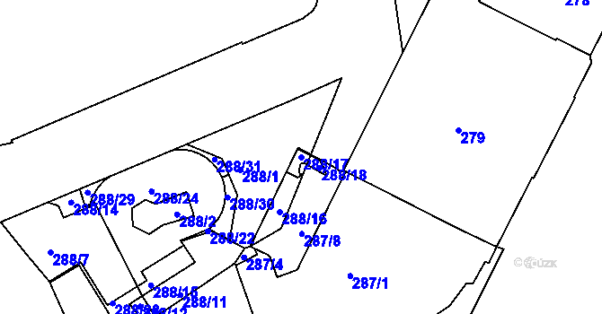 Parcela st. 288/17 v KÚ Město Brno, Katastrální mapa