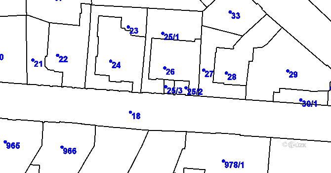 Parcela st. 25/3 v KÚ Staré Brno, Katastrální mapa