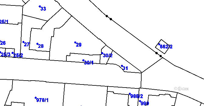Parcela st. 30/2 v KÚ Staré Brno, Katastrální mapa