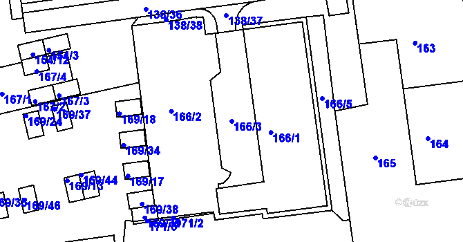 Parcela st. 166/3 v KÚ Staré Brno, Katastrální mapa