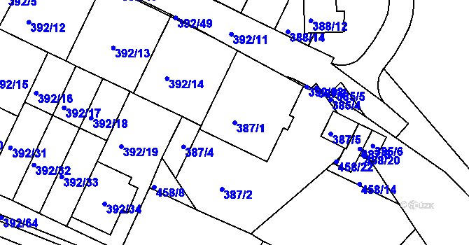 Parcela st. 387/1 v KÚ Staré Brno, Katastrální mapa