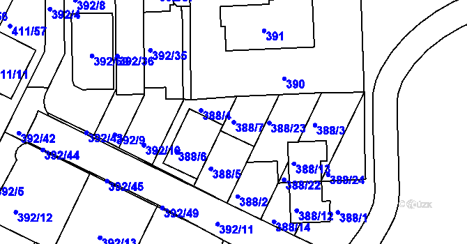 Parcela st. 388/7 v KÚ Staré Brno, Katastrální mapa
