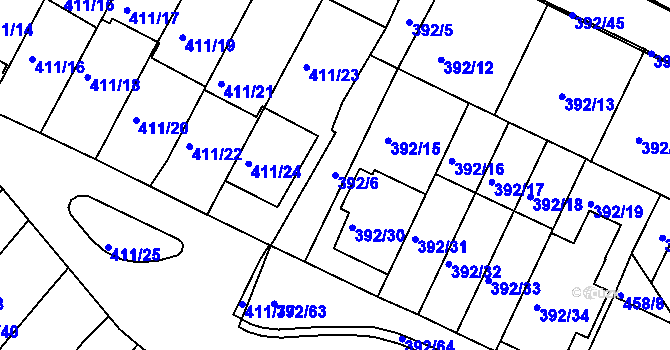 Parcela st. 392/6 v KÚ Staré Brno, Katastrální mapa