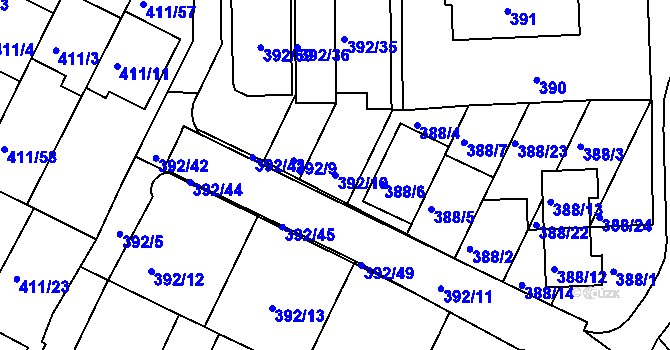 Parcela st. 392/10 v KÚ Staré Brno, Katastrální mapa