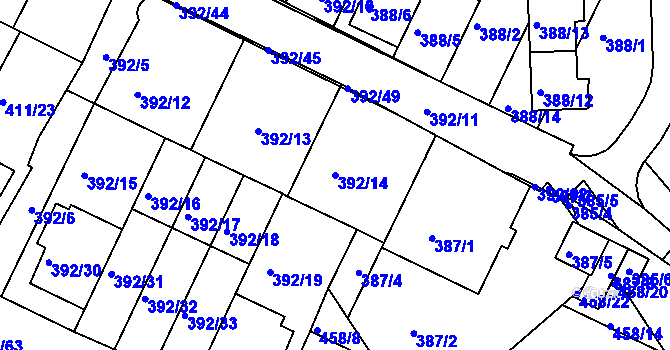 Parcela st. 392/14 v KÚ Staré Brno, Katastrální mapa