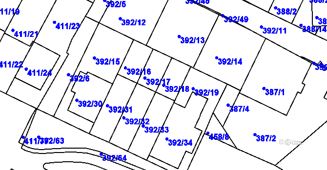 Parcela st. 392/18 v KÚ Staré Brno, Katastrální mapa