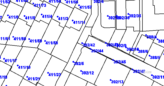 Parcela st. 392/42 v KÚ Staré Brno, Katastrální mapa