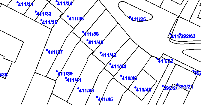 Parcela st. 411/42 v KÚ Staré Brno, Katastrální mapa