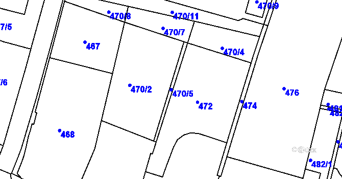 Parcela st. 470/5 v KÚ Staré Brno, Katastrální mapa