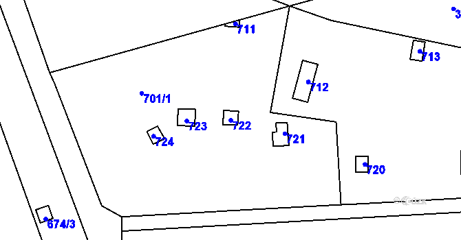 Parcela st. 722 v KÚ Staré Brno, Katastrální mapa