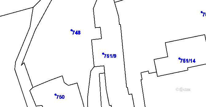 Parcela st. 751/9 v KÚ Staré Brno, Katastrální mapa