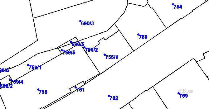 Parcela st. 756/1 v KÚ Staré Brno, Katastrální mapa