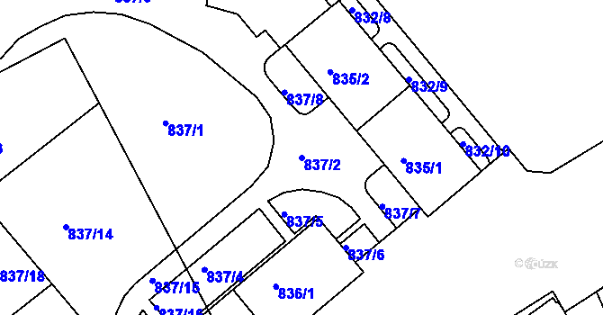 Parcela st. 837/2 v KÚ Staré Brno, Katastrální mapa