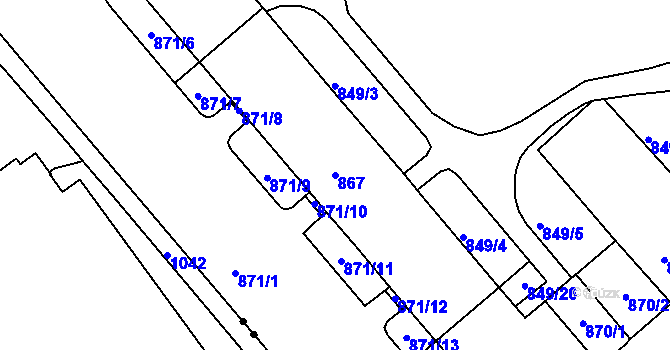 Parcela st. 867 v KÚ Staré Brno, Katastrální mapa