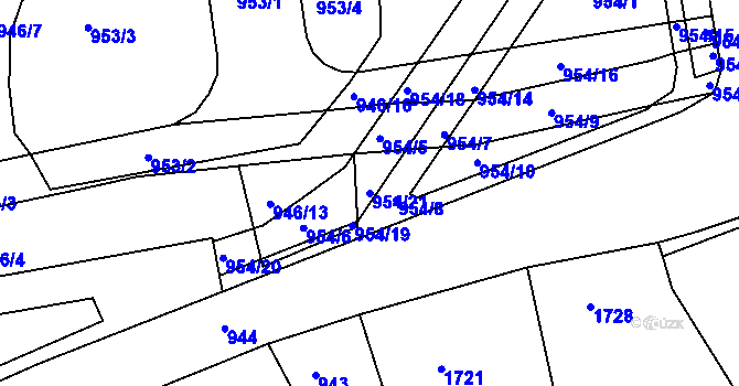 Parcela st. 954/21 v KÚ Staré Brno, Katastrální mapa