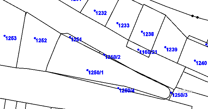 Parcela st. 1250/2 v KÚ Staré Brno, Katastrální mapa