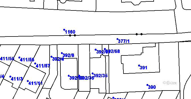 Parcela st. 392/67 v KÚ Staré Brno, Katastrální mapa