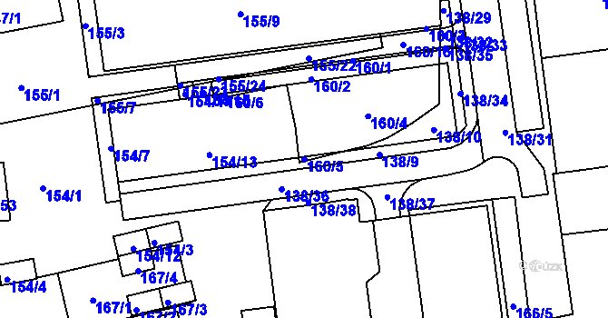 Parcela st. 160/5 v KÚ Staré Brno, Katastrální mapa