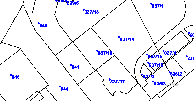 Parcela st. 837/18 v KÚ Staré Brno, Katastrální mapa