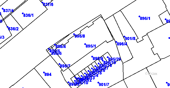 Parcela st. 895/1 v KÚ Staré Brno, Katastrální mapa