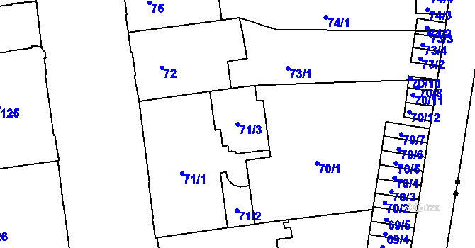 Parcela st. 71/3 v KÚ Staré Brno, Katastrální mapa