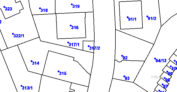 Parcela st. 317/2 v KÚ Staré Brno, Katastrální mapa