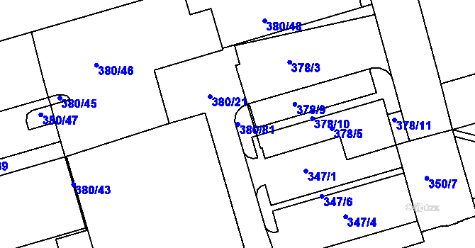Parcela st. 380/81 v KÚ Staré Brno, Katastrální mapa