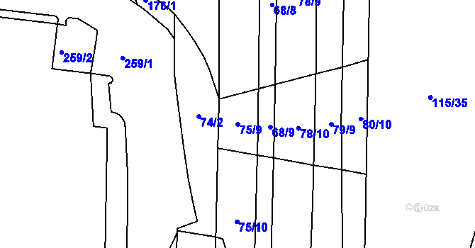 Parcela st. 75/9 v KÚ Štýřice, Katastrální mapa