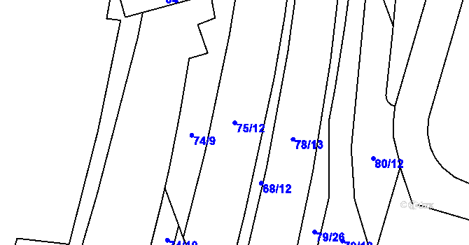 Parcela st. 75/12 v KÚ Štýřice, Katastrální mapa