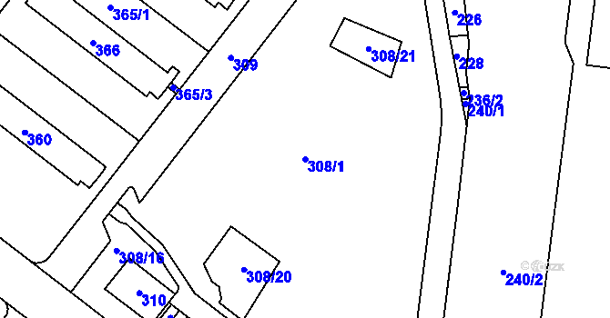 Parcela st. 308/1 v KÚ Štýřice, Katastrální mapa