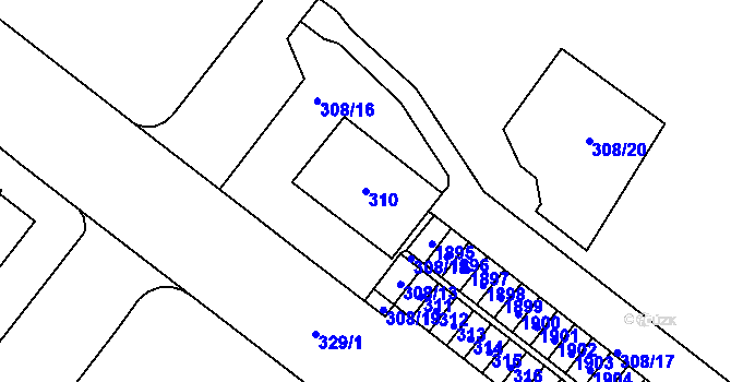 Parcela st. 310 v KÚ Štýřice, Katastrální mapa