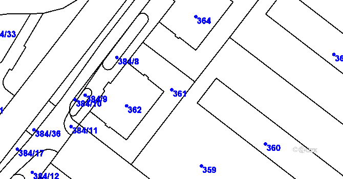 Parcela st. 361 v KÚ Štýřice, Katastrální mapa