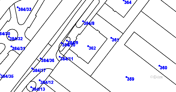 Parcela st. 362 v KÚ Štýřice, Katastrální mapa