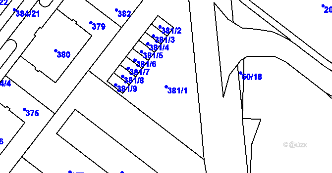 Parcela st. 381/1 v KÚ Štýřice, Katastrální mapa