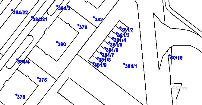 Parcela st. 381/7 v KÚ Štýřice, Katastrální mapa