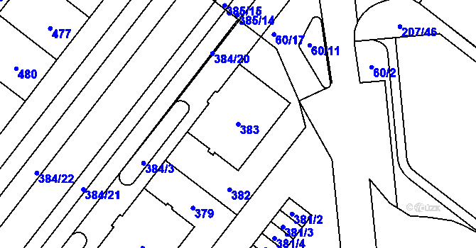 Parcela st. 383 v KÚ Štýřice, Katastrální mapa