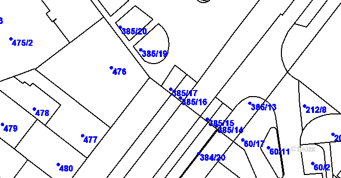 Parcela st. 385/17 v KÚ Štýřice, Katastrální mapa