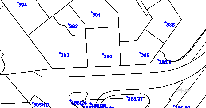 Parcela st. 390 v KÚ Štýřice, Katastrální mapa